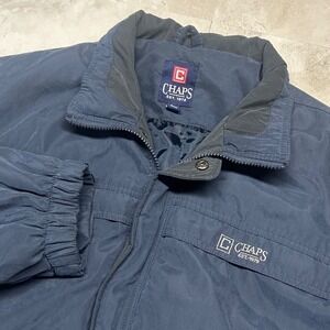 Chaps Bomber Jacket Navy Blue Mens Size Large Full Zip Microfiber Coat
